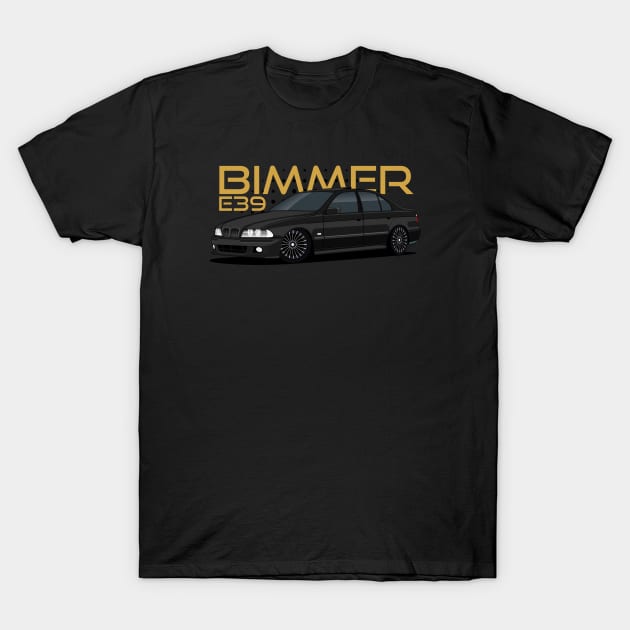 E39 Bimmer series black cars T-Shirt by masjestudio